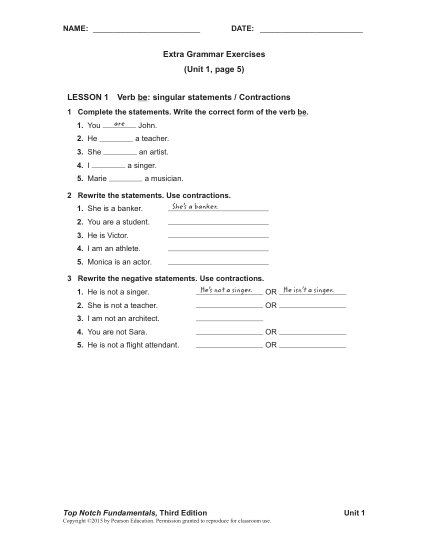 جلد Top Notch Fundamentals A — Extra Grammar Exercises (Units 1–7)