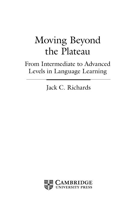 جلد Moving Beyond the Plateau: From Intermediate to Advanced Levels in Language Learning